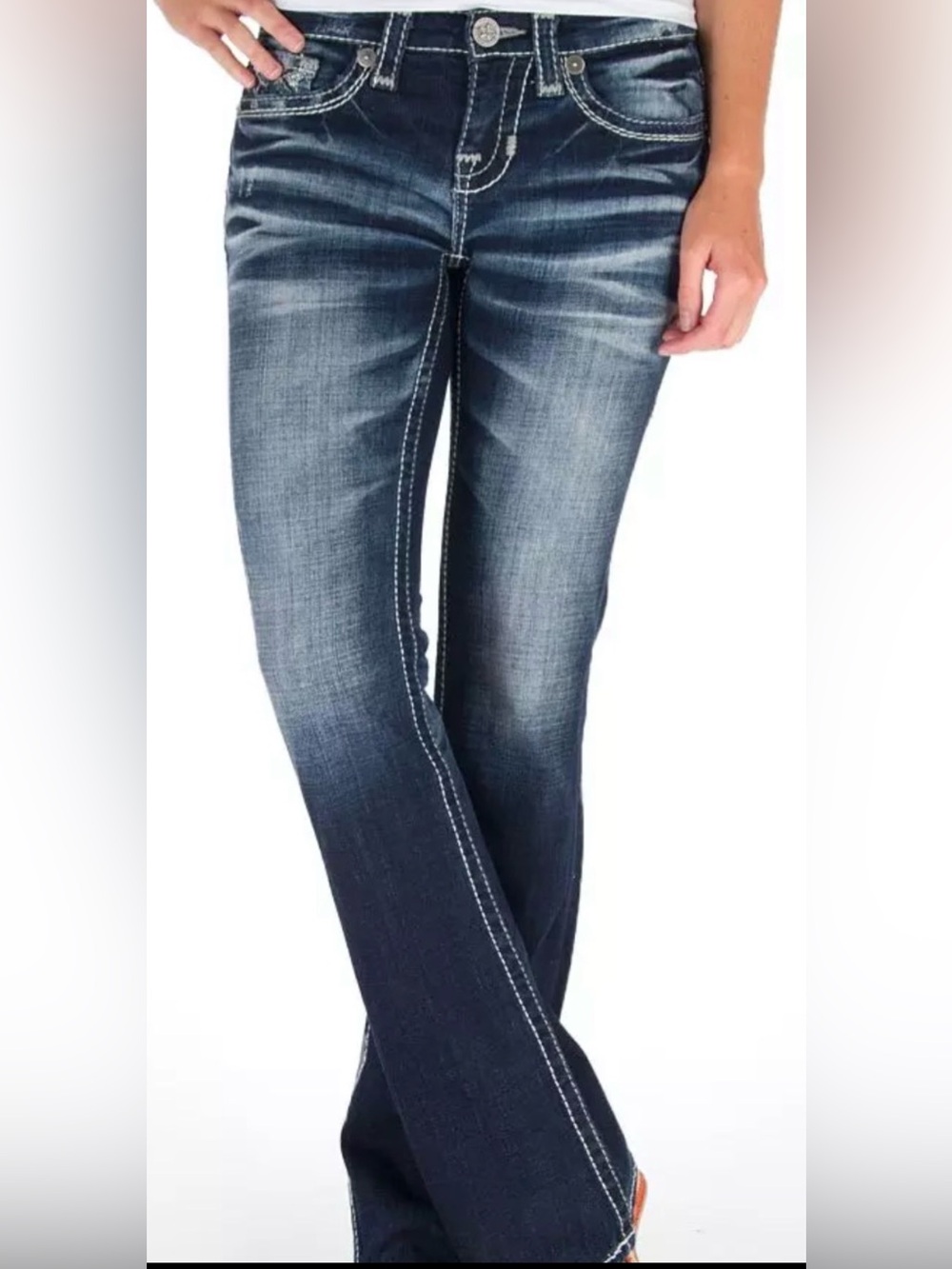 BIG STAR Maddie Festival Cowgirl Womans Dark Wash Flare Jean Bold Stitch SZ 30L